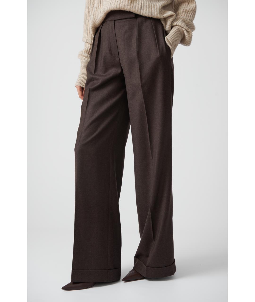 KITON Коричневые шерстяные прямые брюки, фото 2