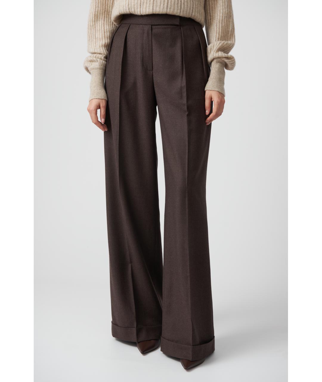 KITON Коричневые шерстяные прямые брюки, фото 3