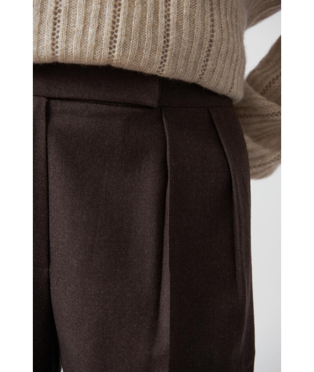 KITON Коричневые шерстяные прямые брюки, фото 4