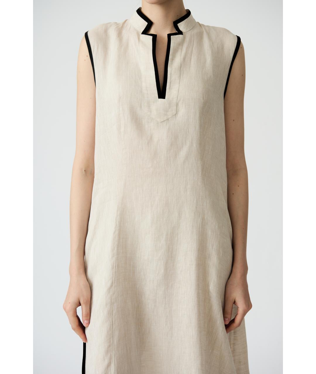 KITON Бежевое льняное повседневное платье, фото 5