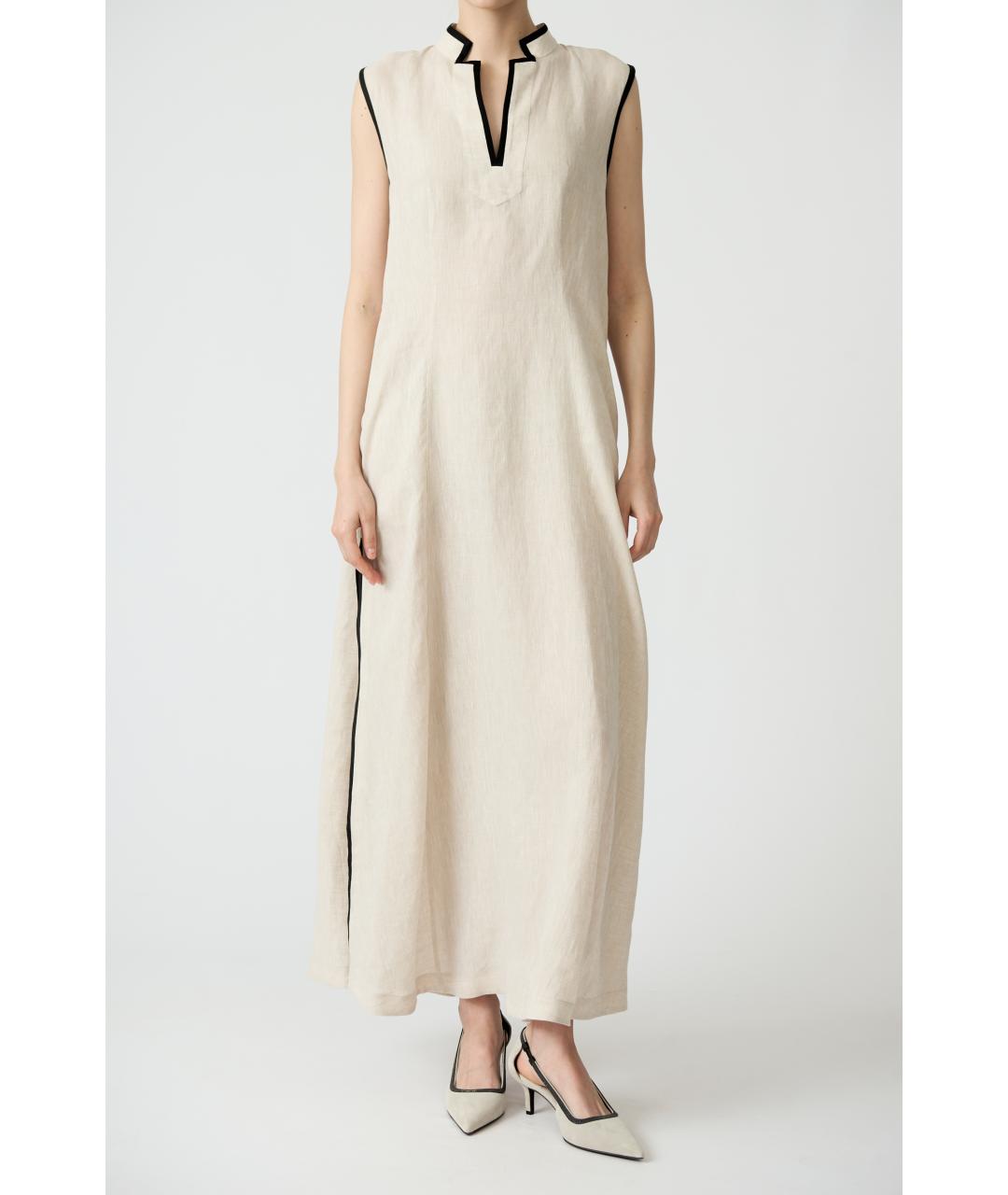 KITON Бежевое льняное повседневное платье, фото 3