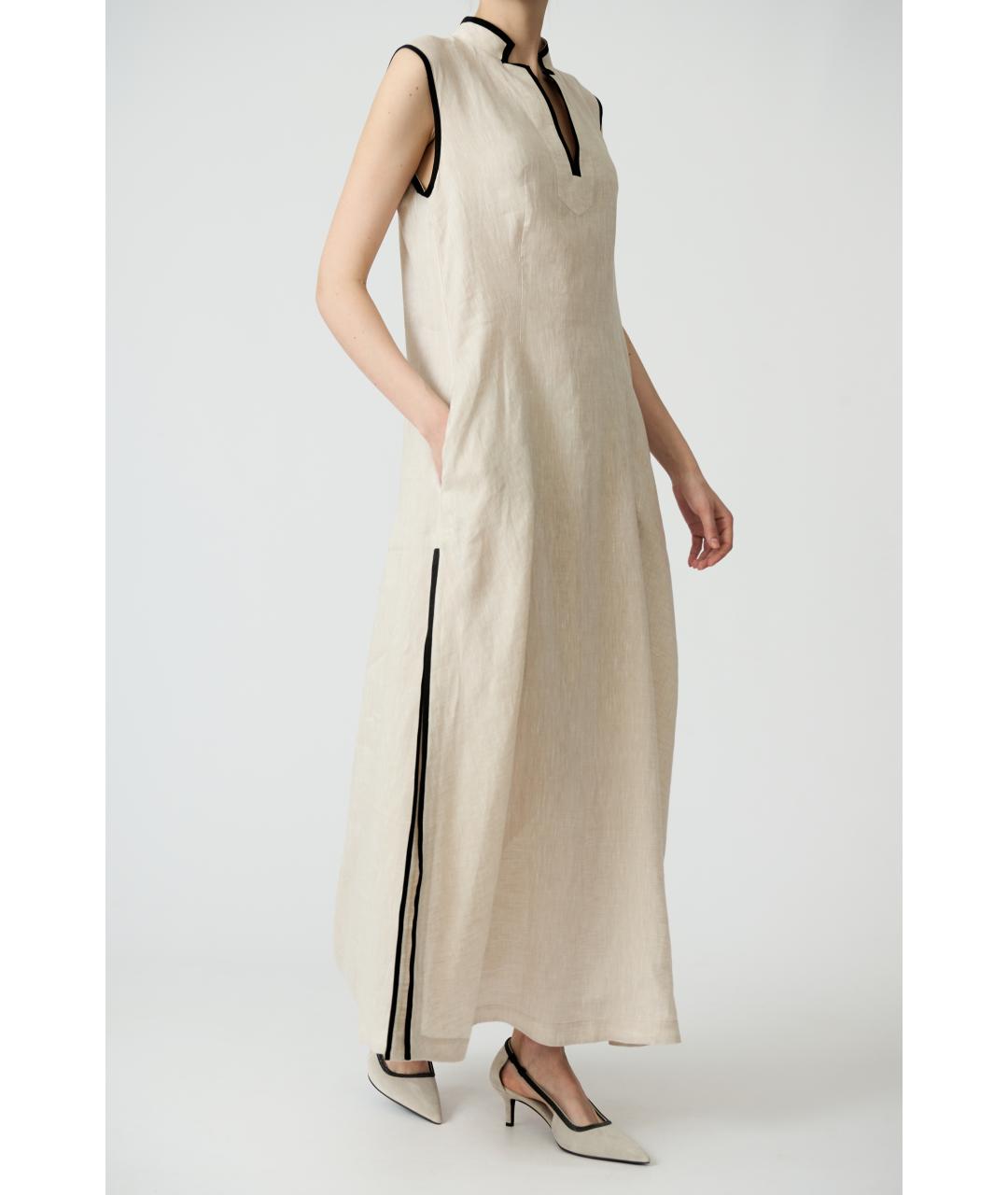 KITON Бежевое льняное повседневное платье, фото 4