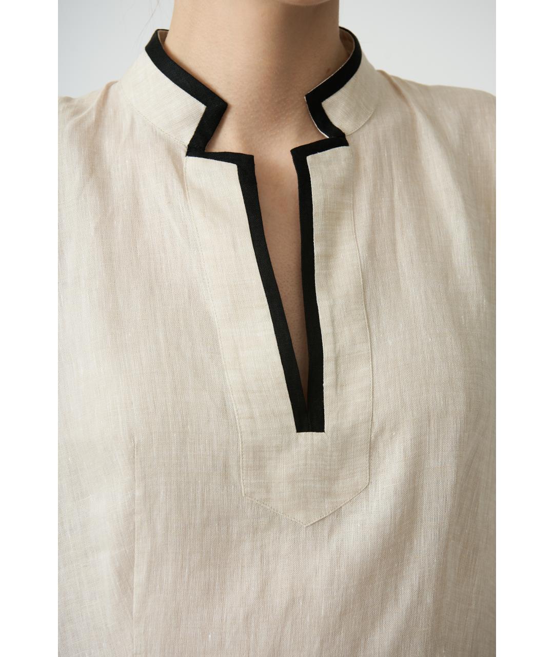 KITON Бежевое льняное повседневное платье, фото 6