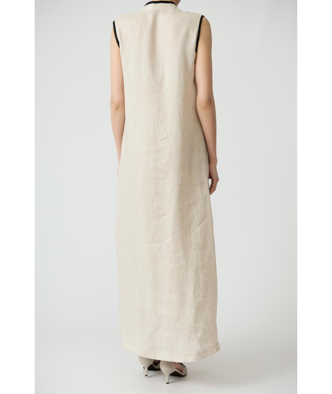 KITON Бежевое льняное повседневное платье, фото 7