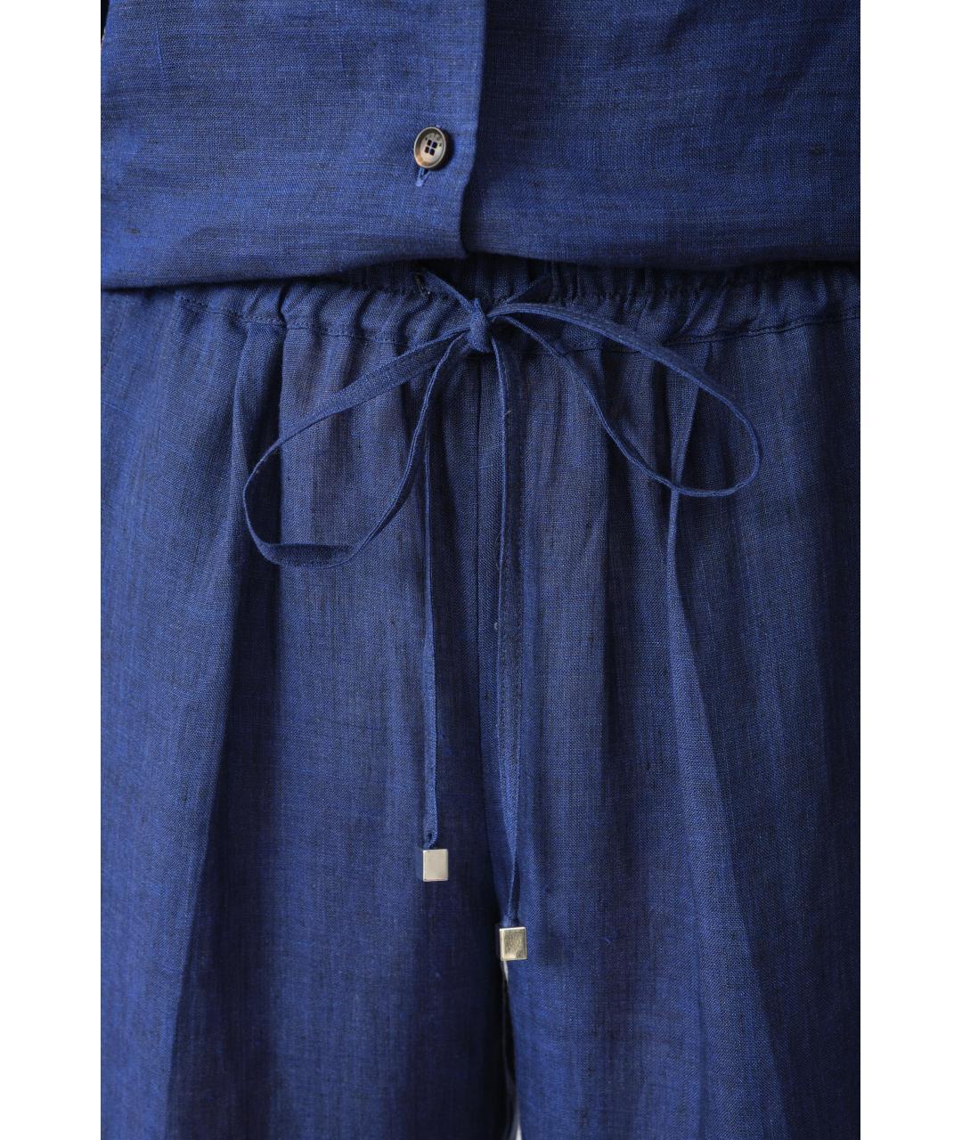 KITON Темно-синие льняные прямые брюки, фото 5