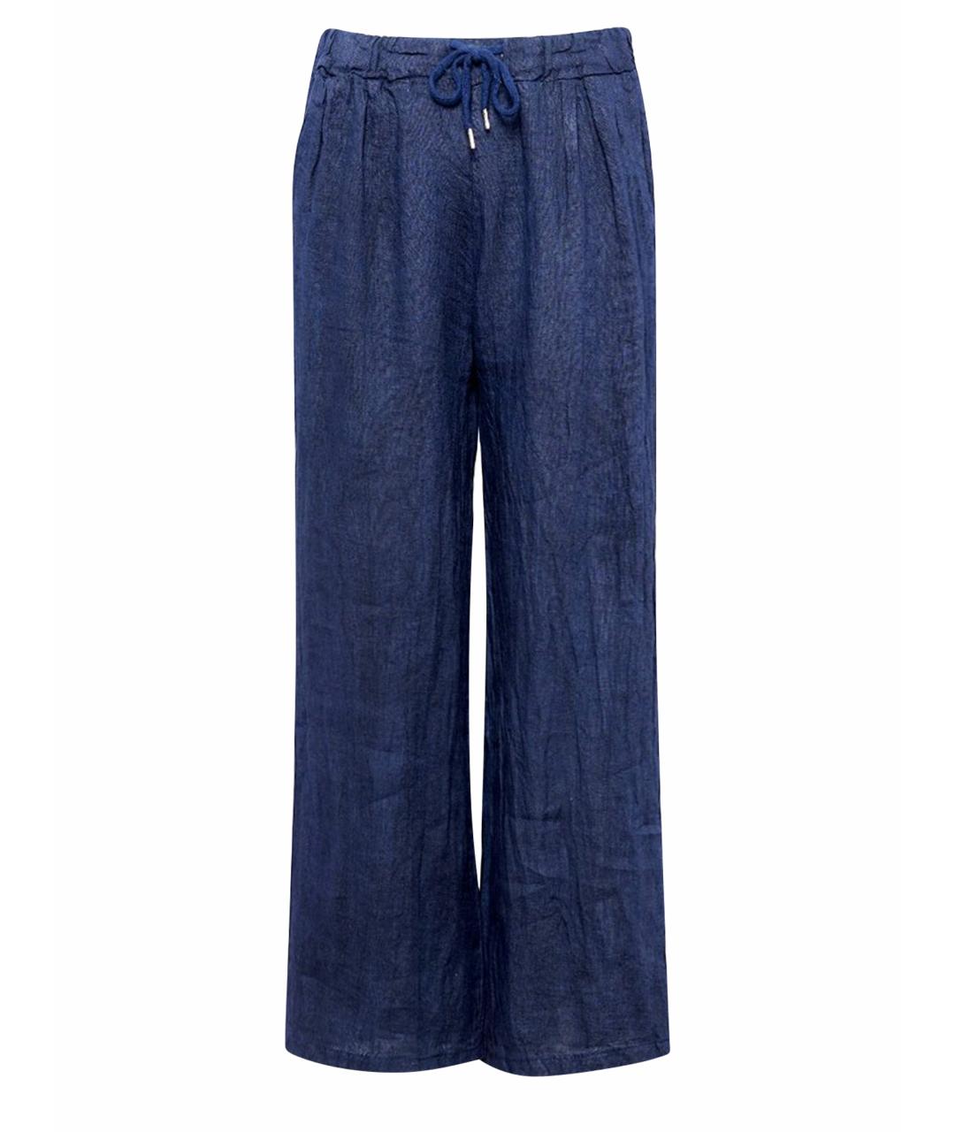 KITON Темно-синие льняные прямые брюки, фото 1