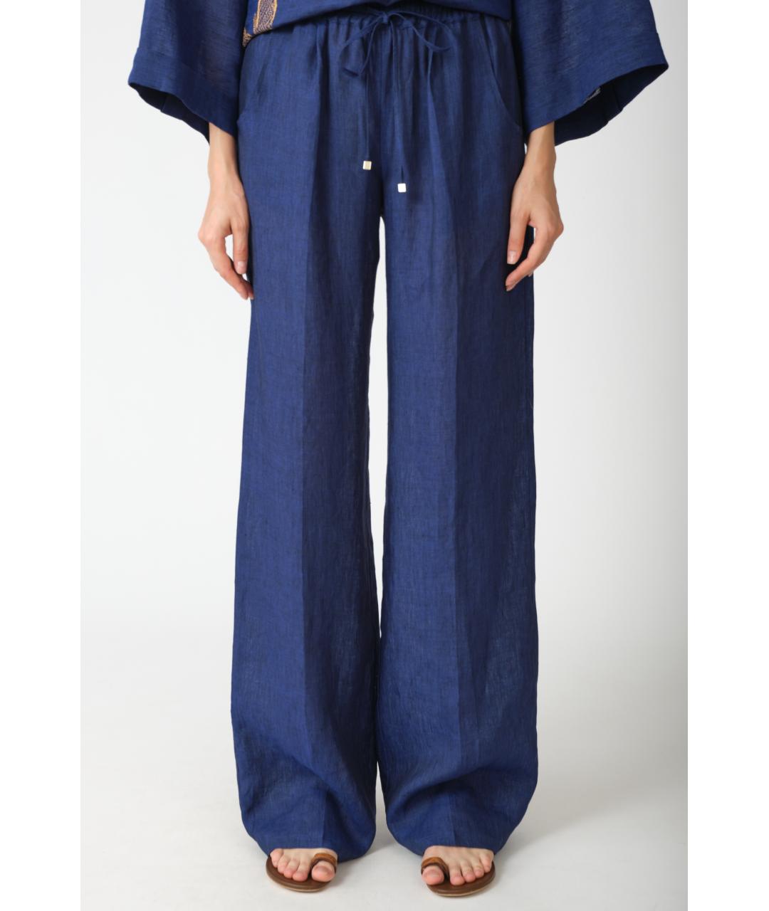 KITON Темно-синие льняные прямые брюки, фото 7