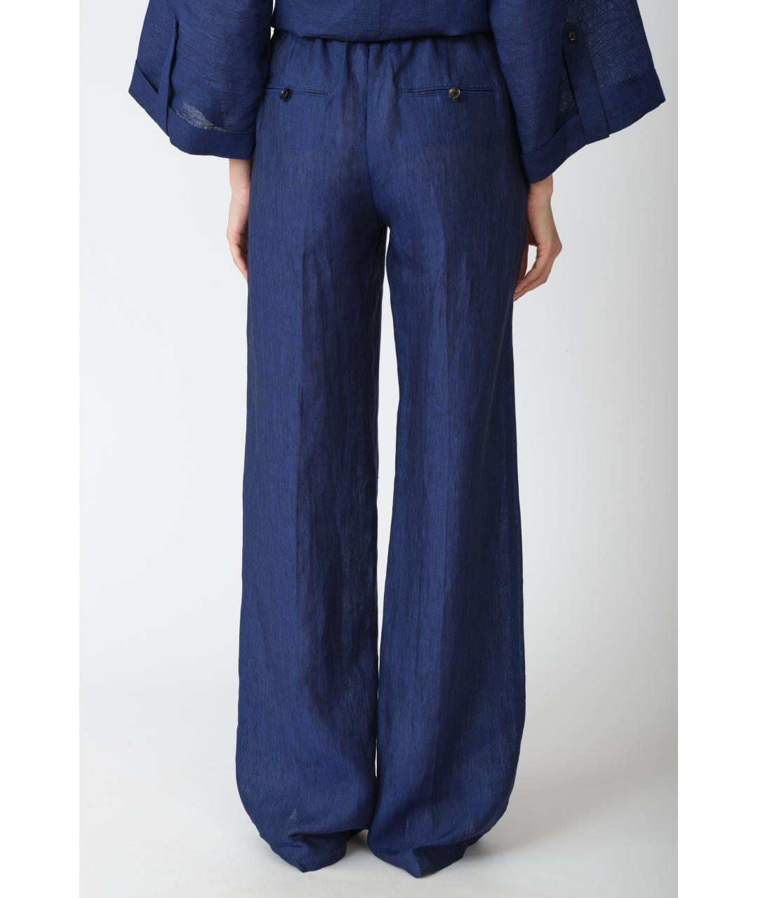 KITON Темно-синие льняные прямые брюки, фото 4