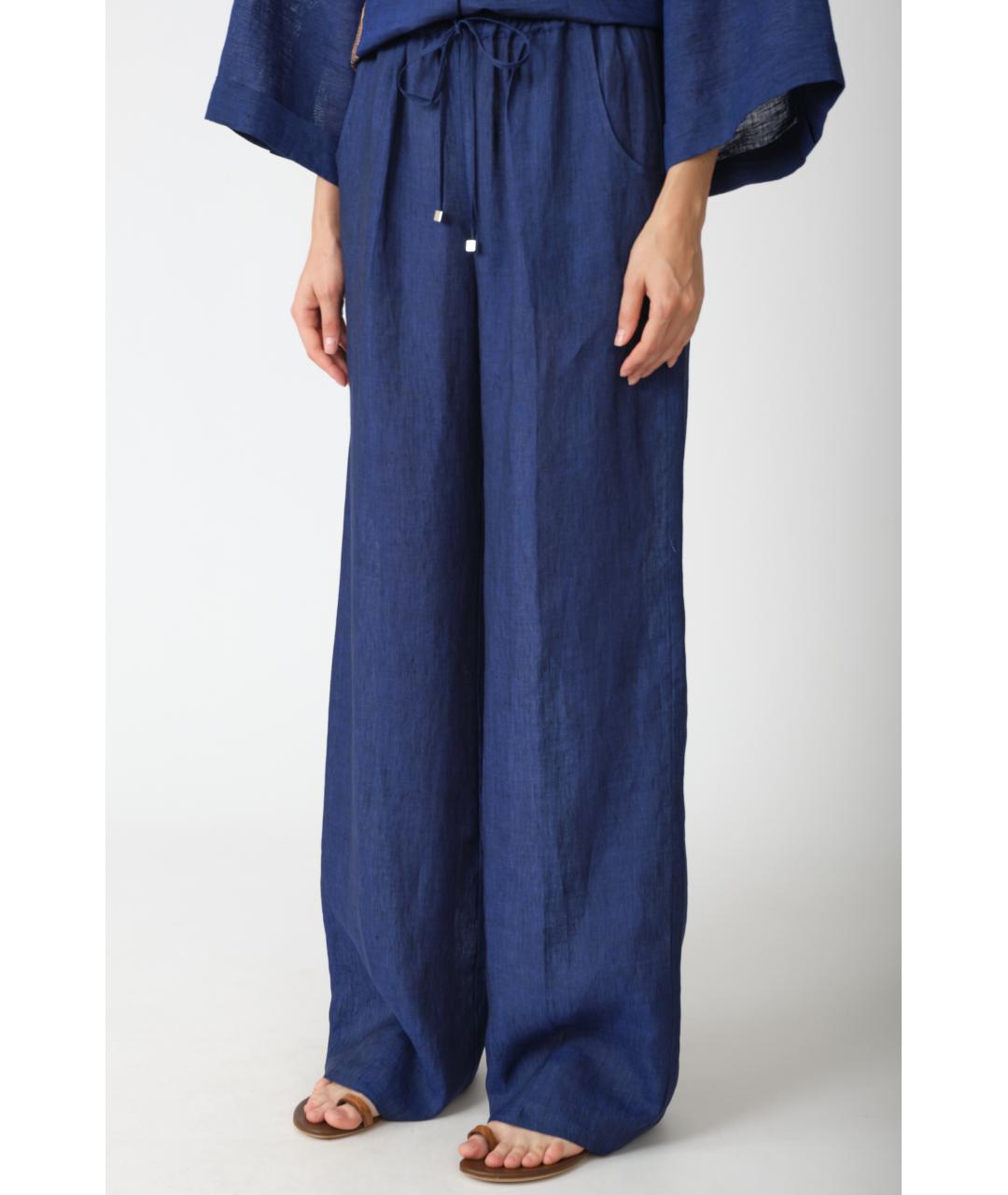 KITON Темно-синие льняные прямые брюки, фото 2