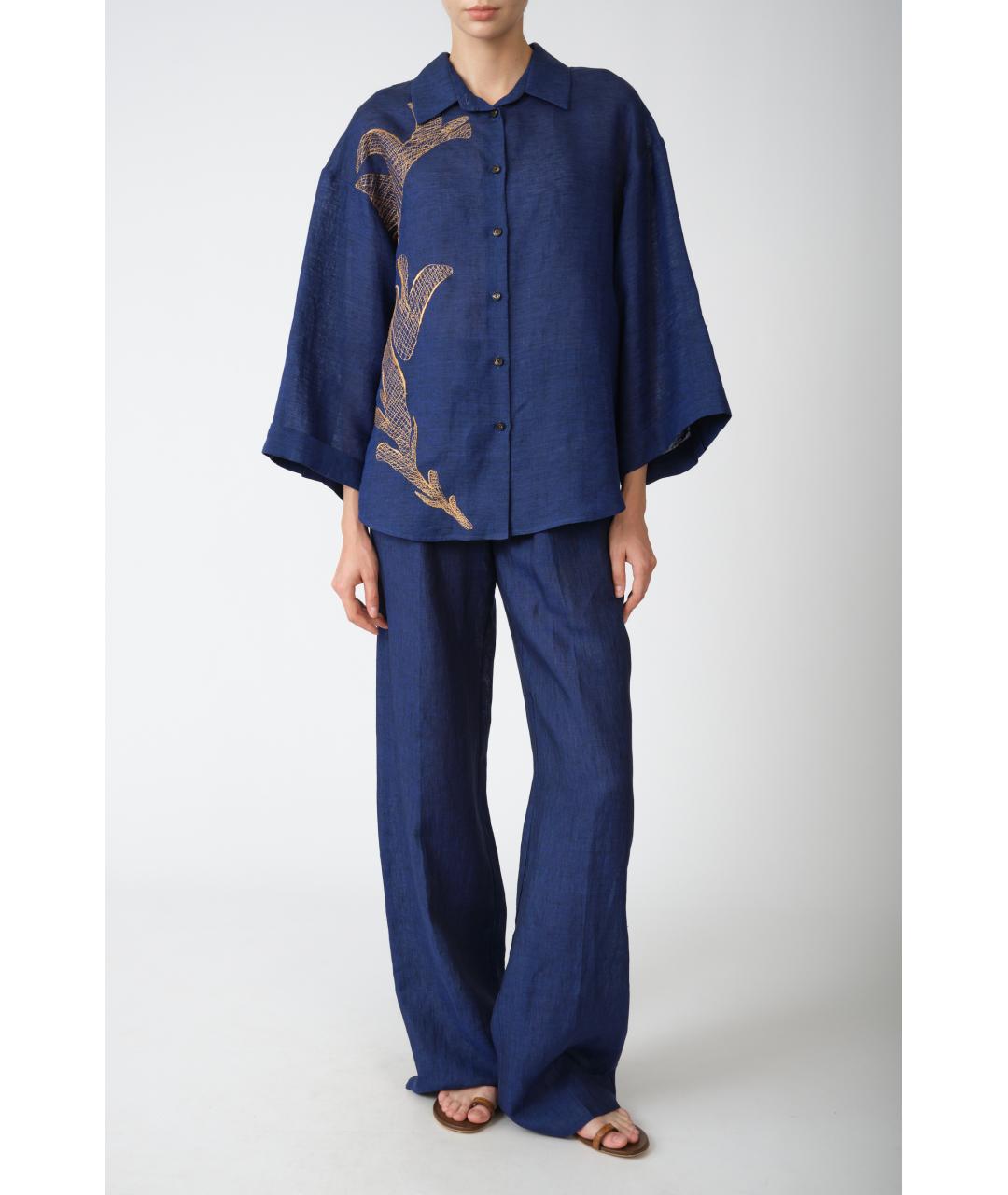 KITON Темно-синие льняные прямые брюки, фото 6