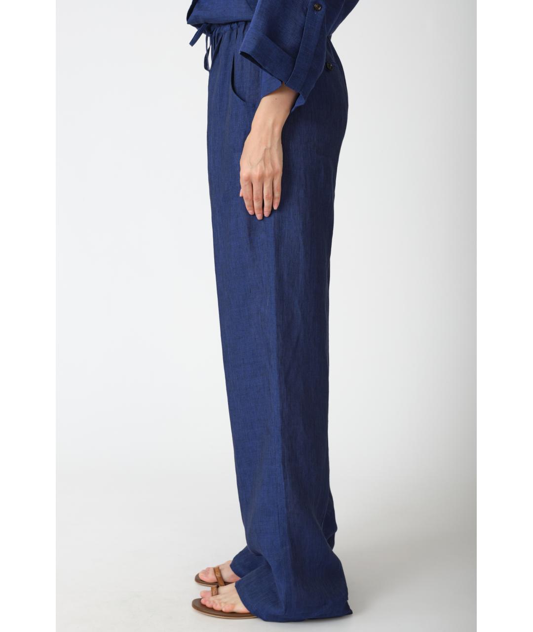 KITON Темно-синие льняные прямые брюки, фото 3