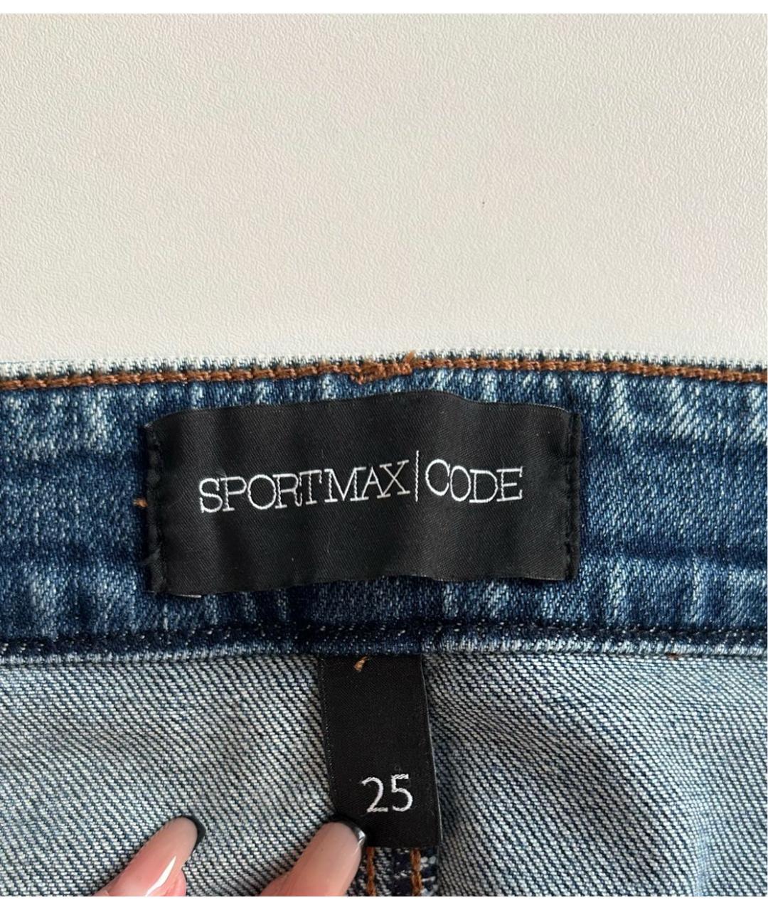 SPORT MAX CODE Синие хлопко-эластановые прямые джинсы, фото 5
