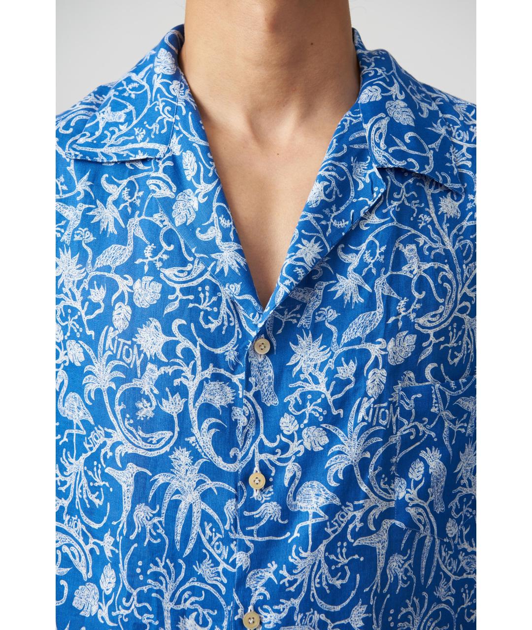 KITON Темно-синяя льняная кэжуал рубашка, фото 3