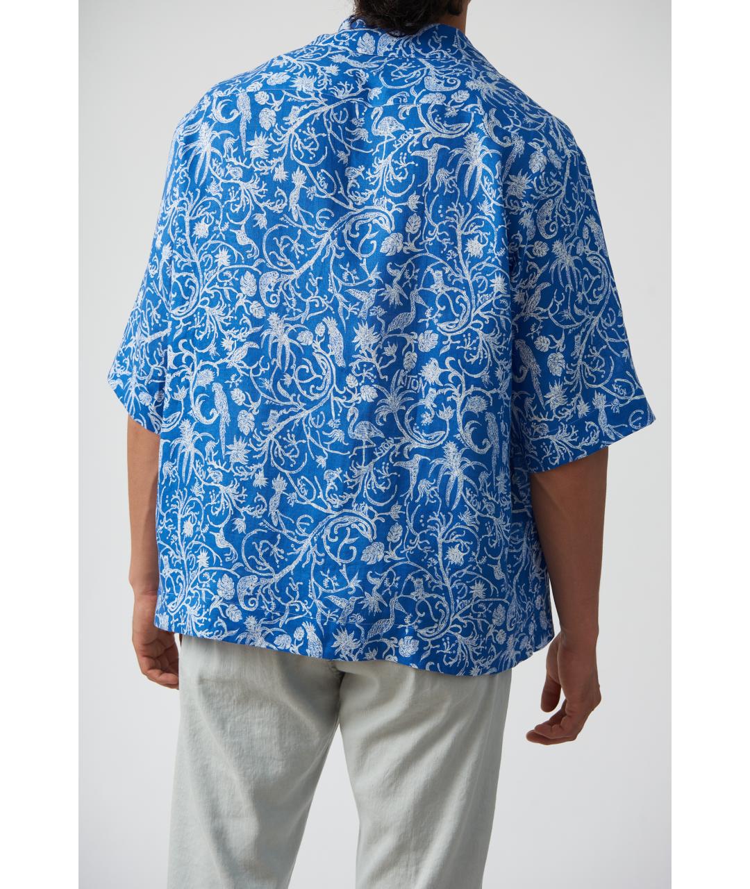 KITON Темно-синяя льняная кэжуал рубашка, фото 4