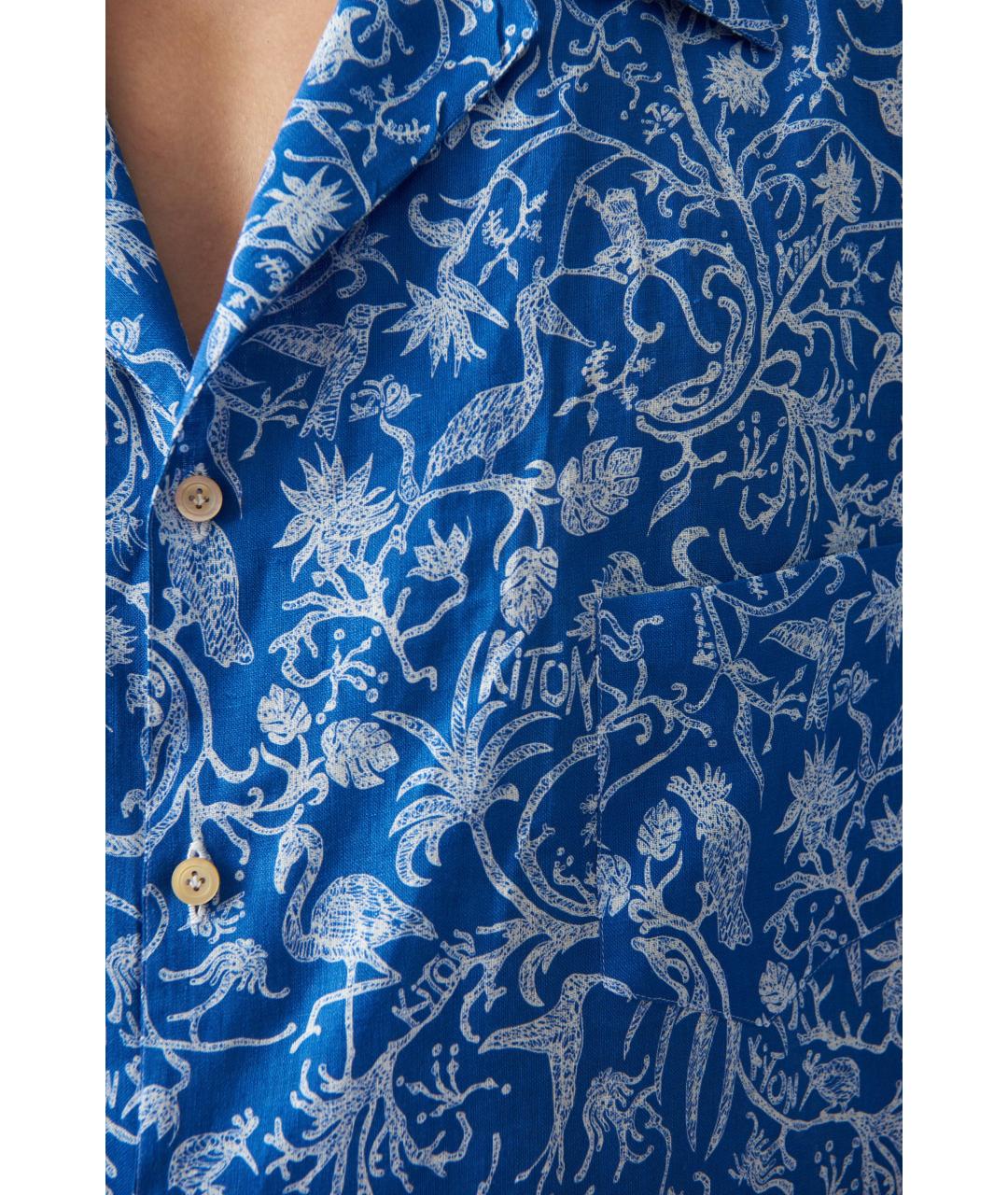 KITON Темно-синяя льняная кэжуал рубашка, фото 2