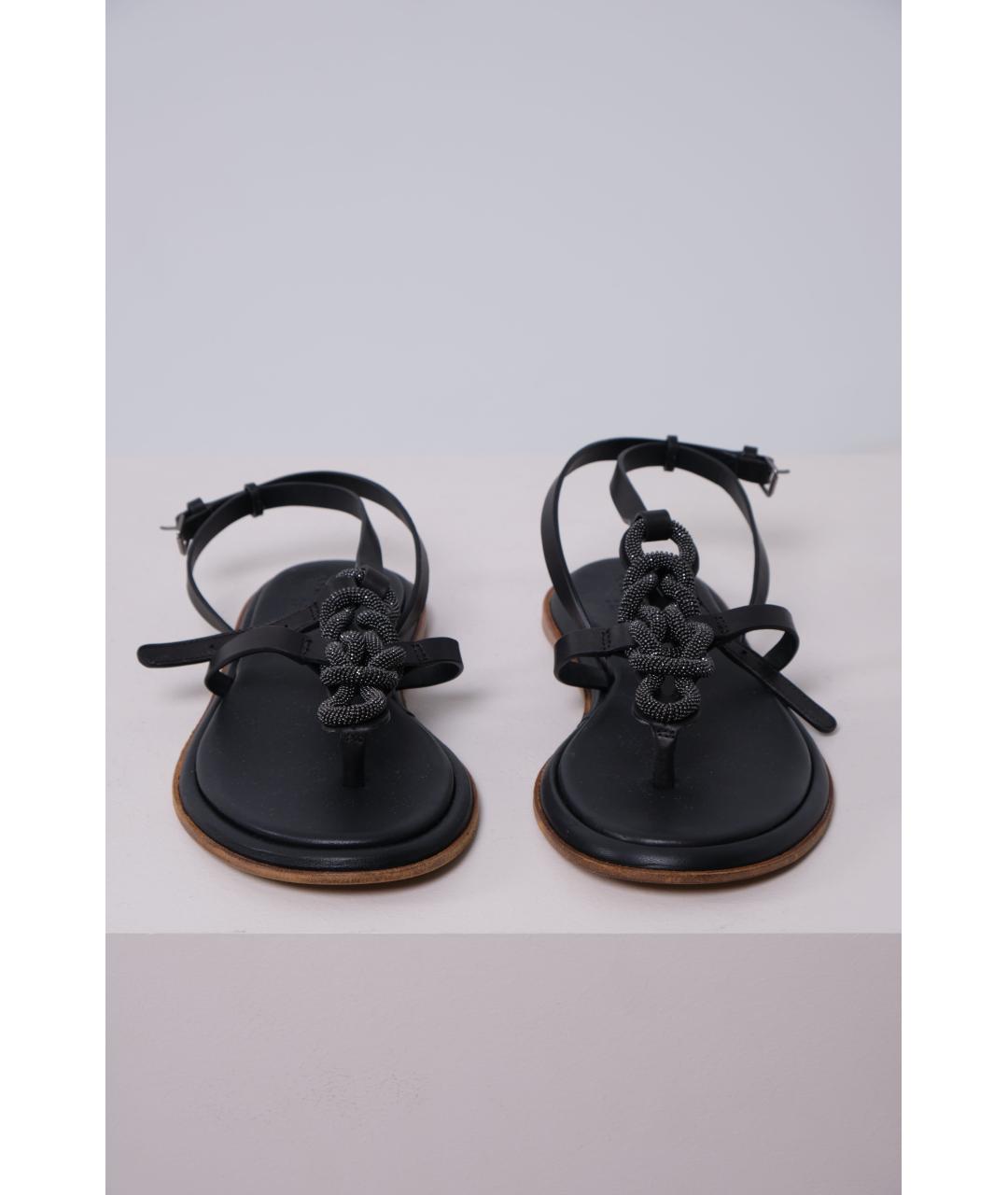 BRUNELLO CUCINELLI Черные кожаные босоножки, фото 4