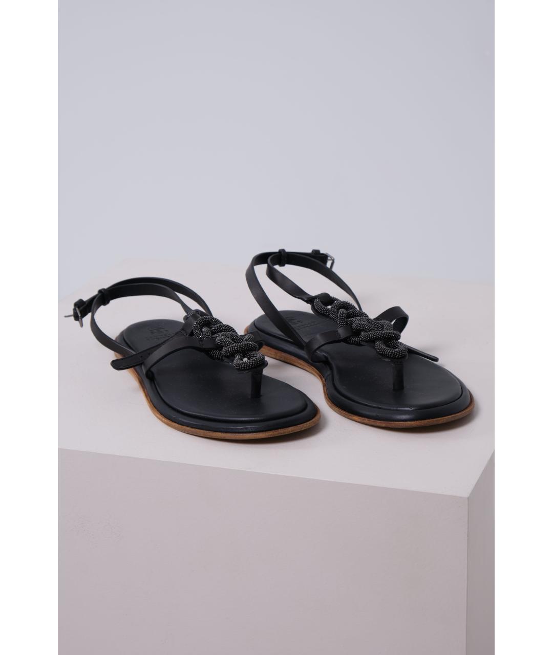 BRUNELLO CUCINELLI Черные кожаные босоножки, фото 2