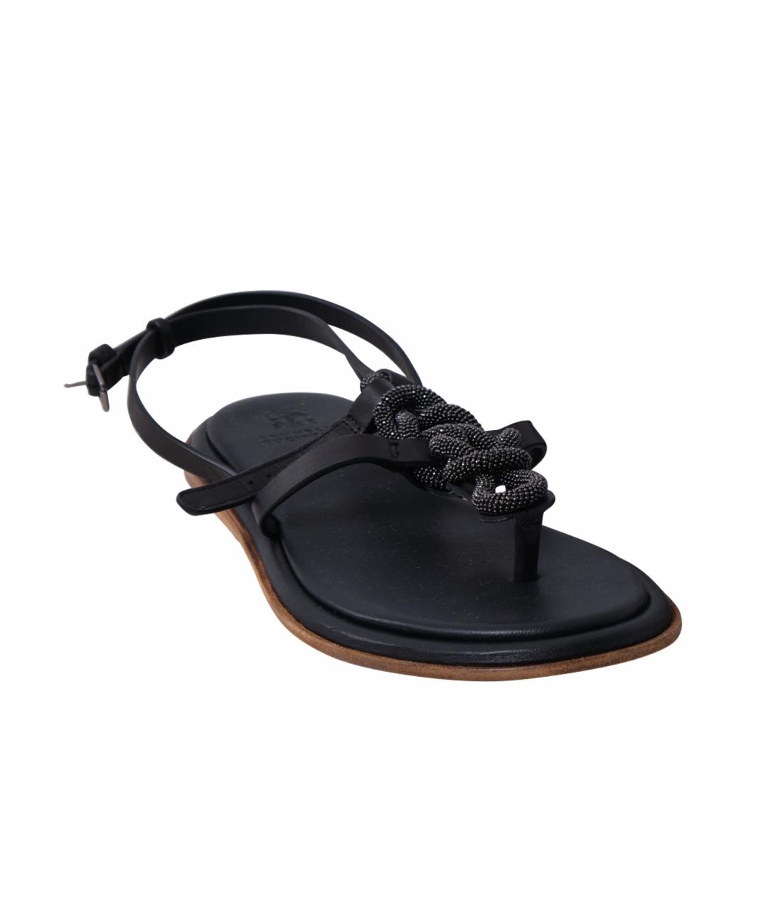 BRUNELLO CUCINELLI Черные кожаные босоножки, фото 1