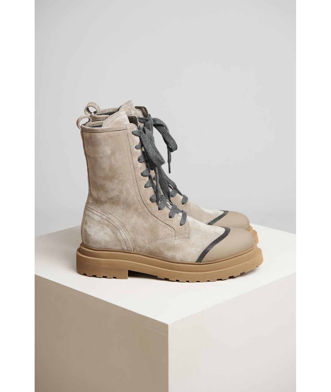 BRUNELLO CUCINELLI Бежевые кожаные ботинки, фото 6