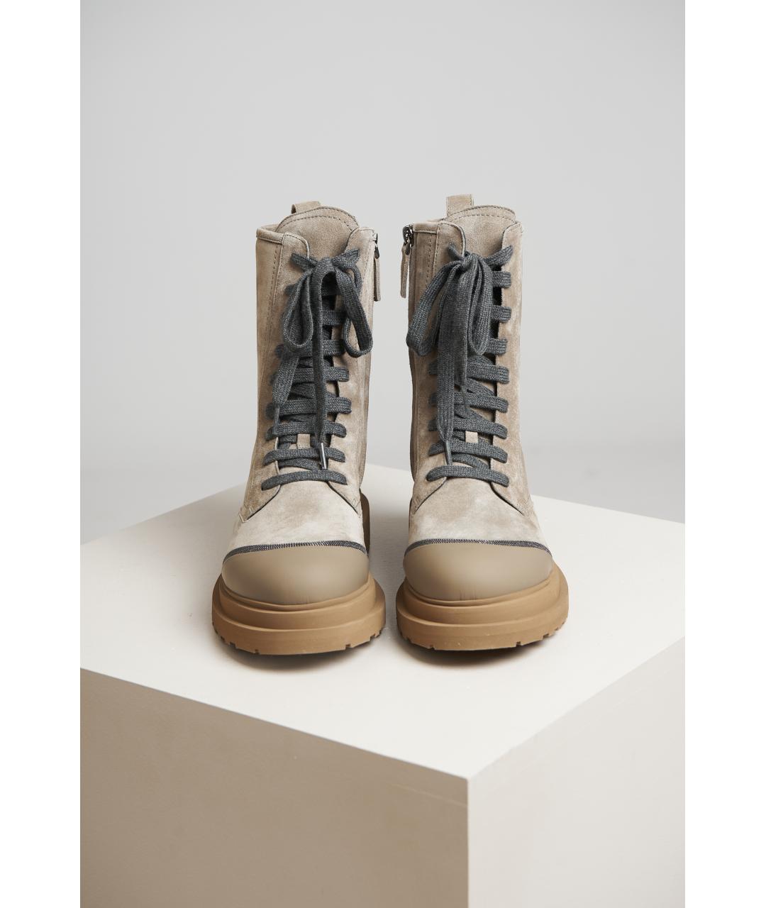 BRUNELLO CUCINELLI Бежевые кожаные ботинки, фото 3
