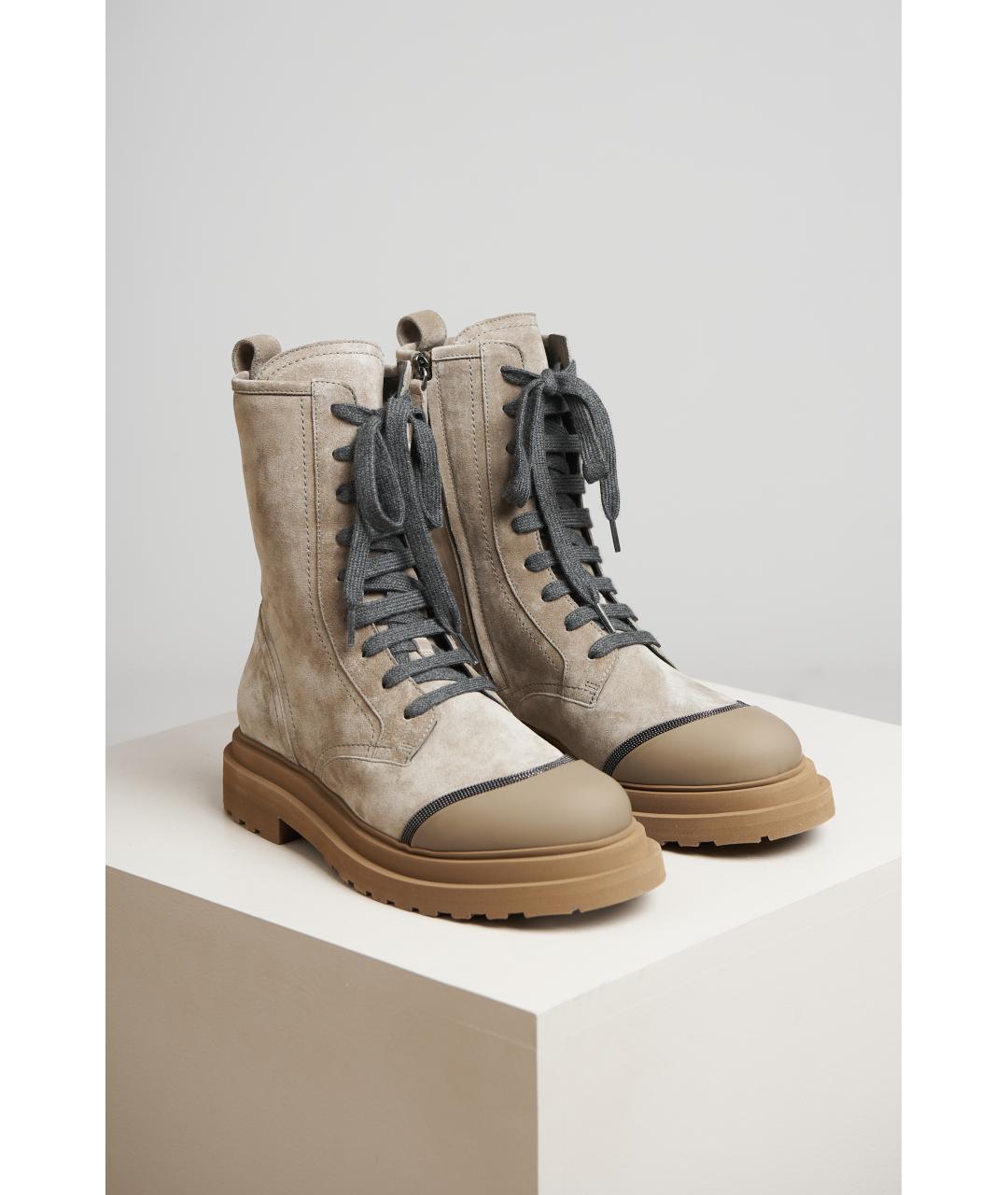 BRUNELLO CUCINELLI Бежевые кожаные ботинки, фото 5