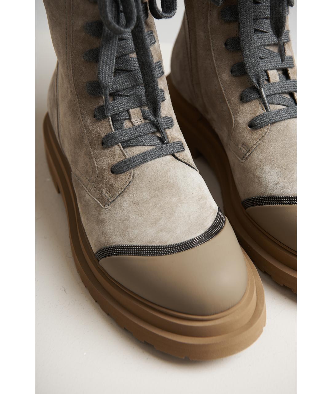 BRUNELLO CUCINELLI Бежевые кожаные ботинки, фото 4