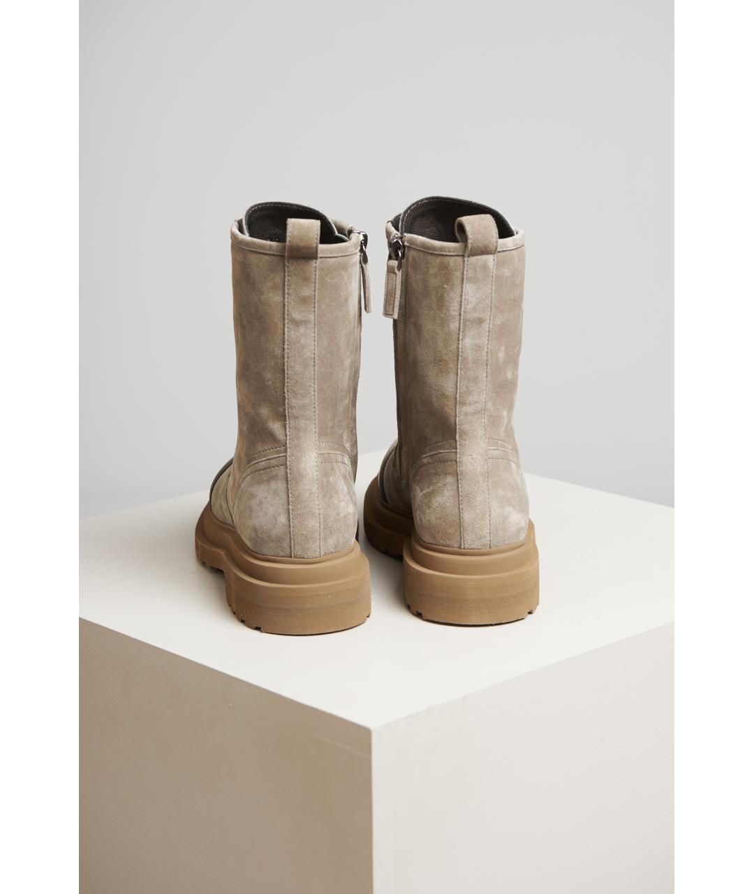 BRUNELLO CUCINELLI Бежевые кожаные ботинки, фото 2