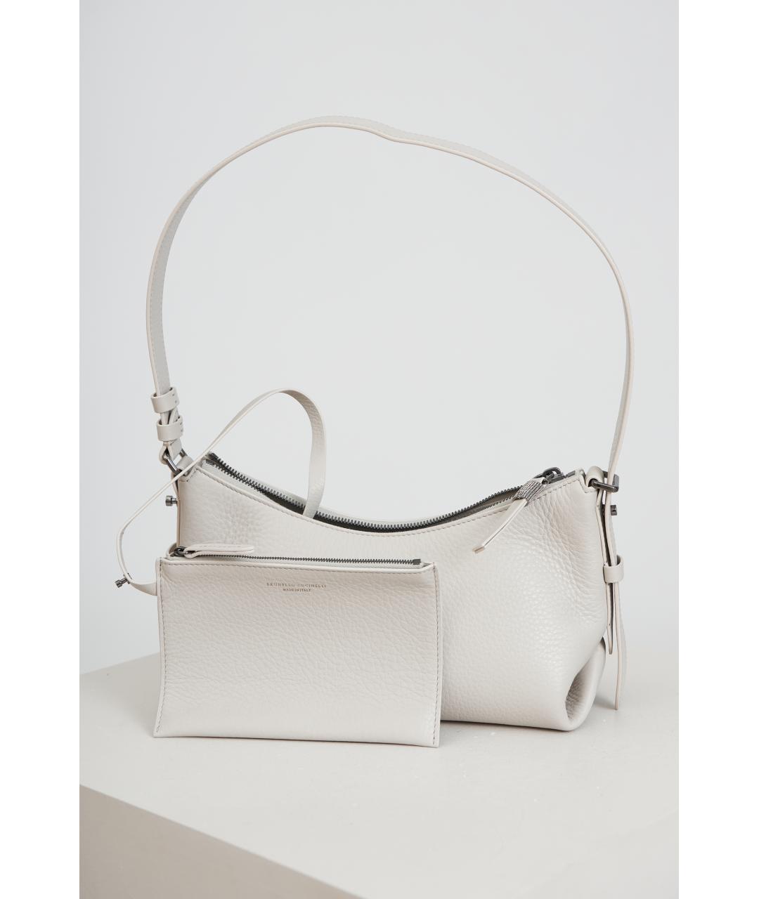 BRUNELLO CUCINELLI Бежевая кожаная сумка с короткими ручками, фото 4