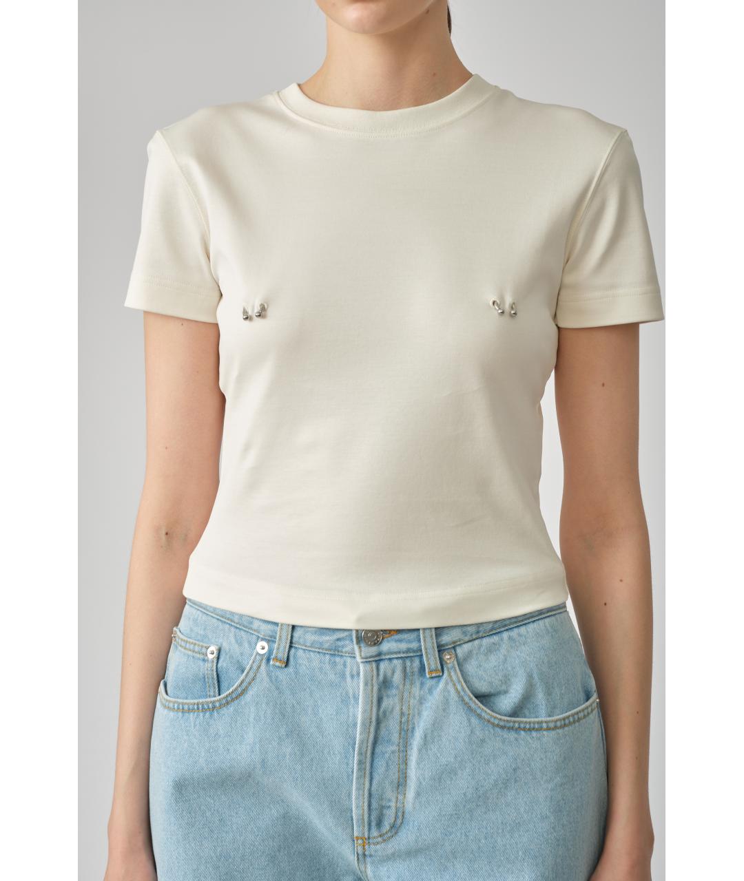 MUGLER Бежевая хлопковая футболка, фото 2