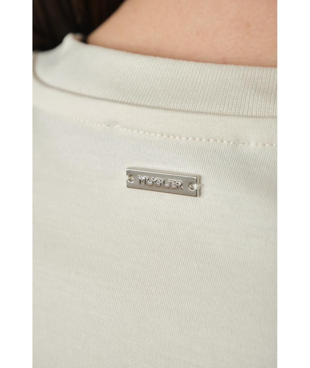 MUGLER Бежевая хлопковая футболка, фото 5