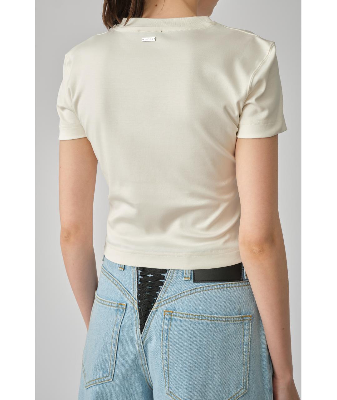 MUGLER Бежевая хлопковая футболка, фото 4