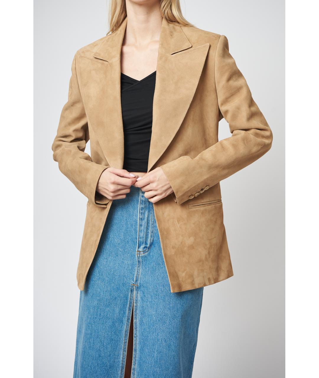 MAGDA BUTRYM Бежевый кожаный жакет/пиджак, фото 4