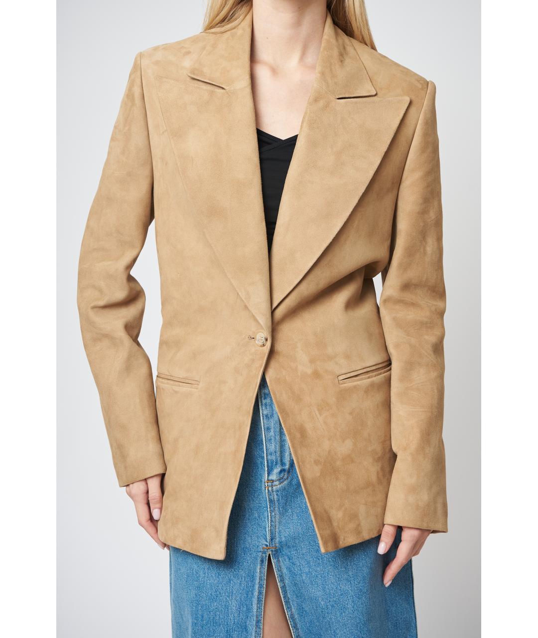 MAGDA BUTRYM Бежевый кожаный жакет/пиджак, фото 6