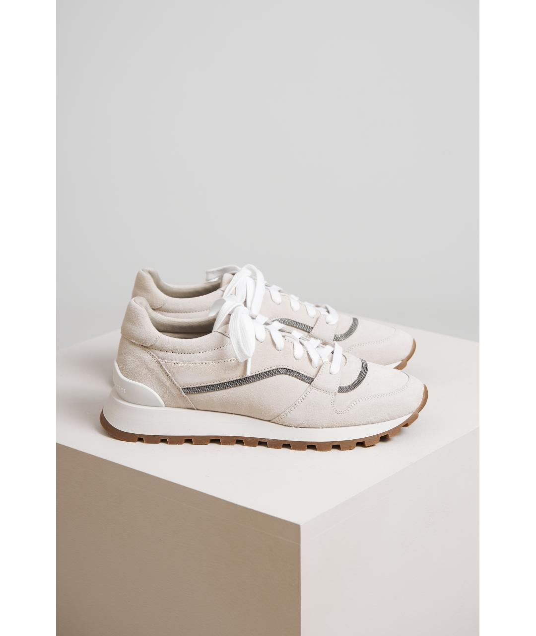 BRUNELLO CUCINELLI Бежевые кожаные кроссовки, фото 4
