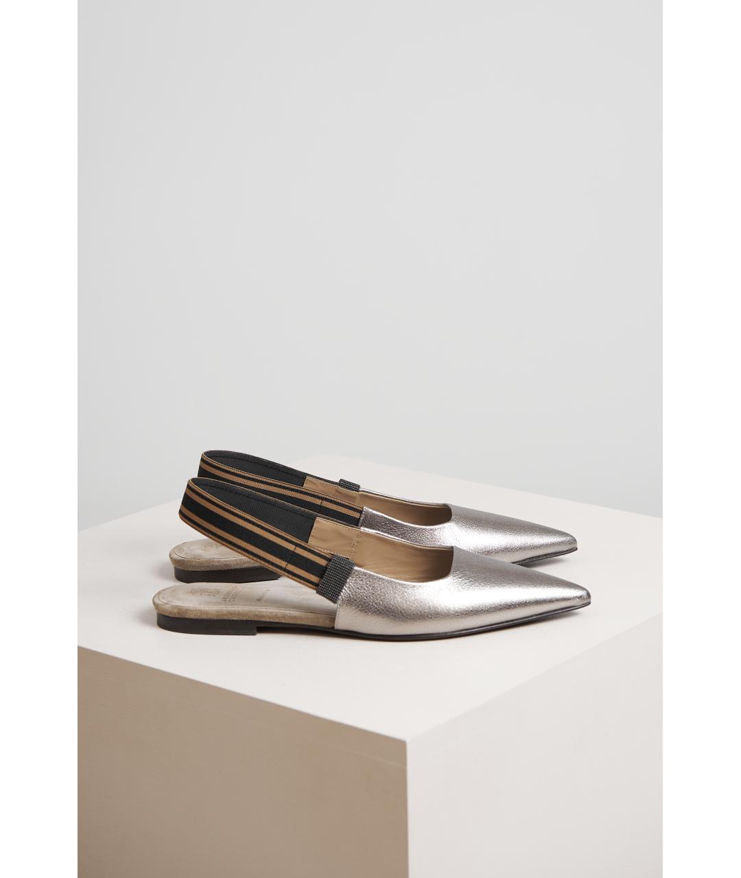 BRUNELLO CUCINELLI Серебряные кожаные сандалии, фото 5