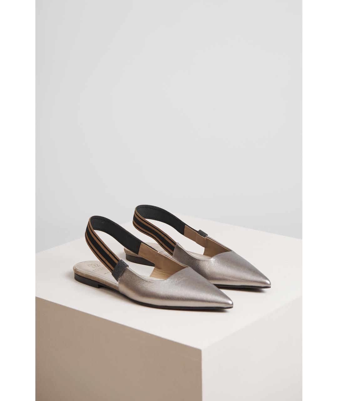 BRUNELLO CUCINELLI Серебряные кожаные сандалии, фото 2