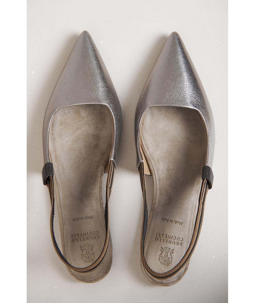 BRUNELLO CUCINELLI Серебряные кожаные сандалии, фото 4