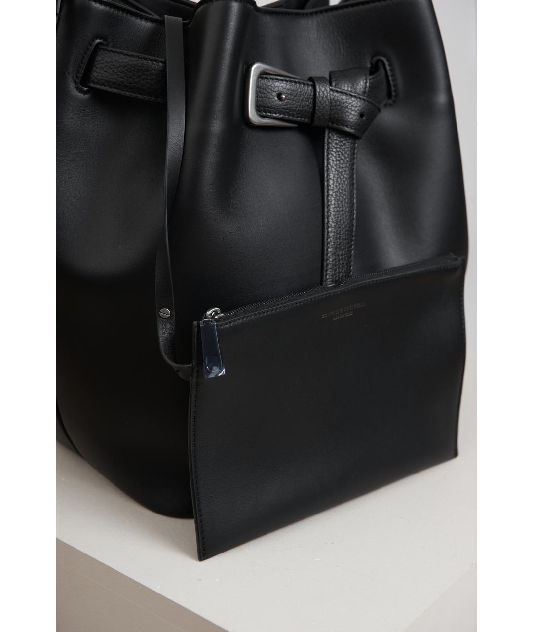 BRUNELLO CUCINELLI Черная кожаная сумка через плечо, фото 3