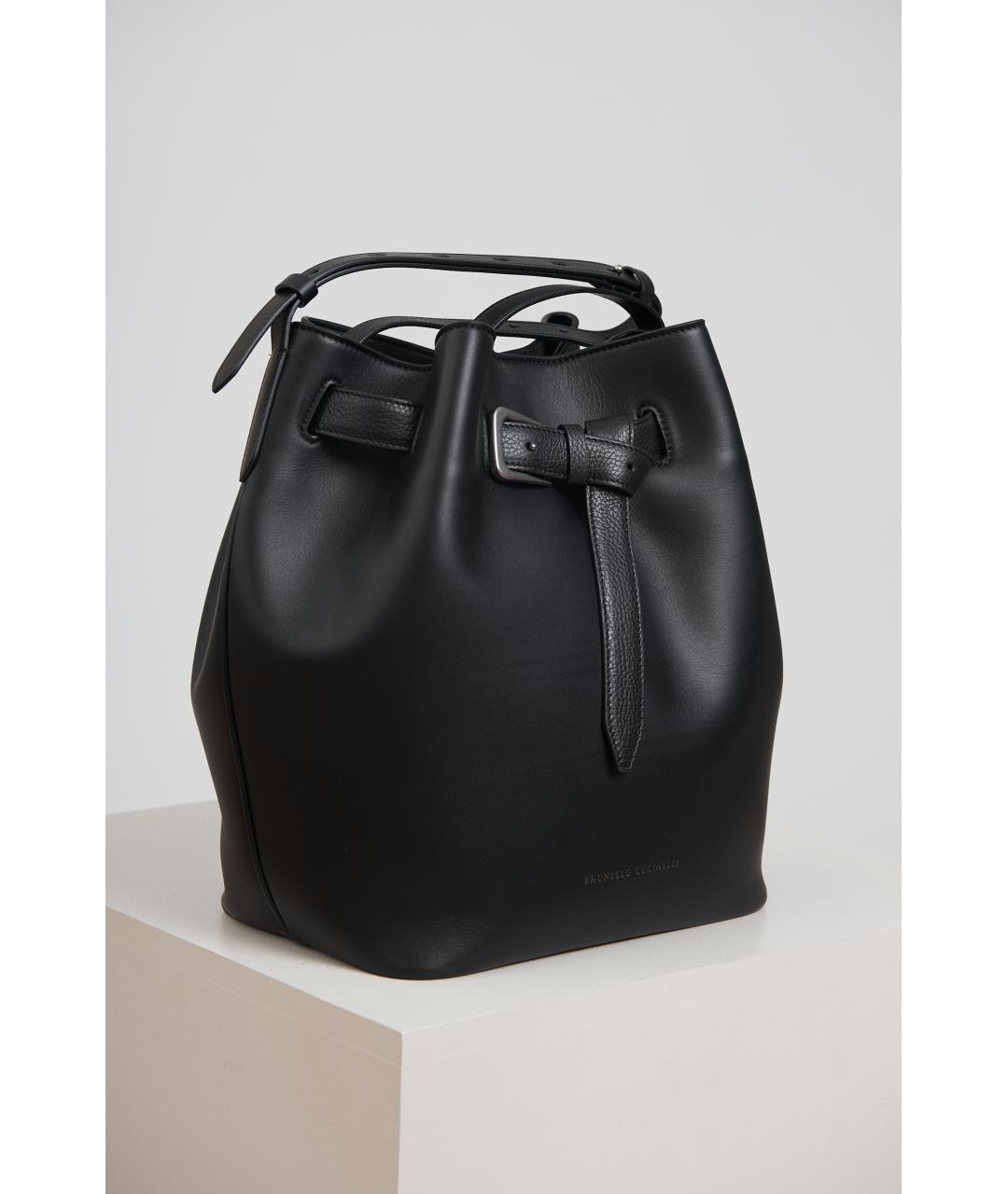 BRUNELLO CUCINELLI Черная кожаная сумка через плечо, фото 4