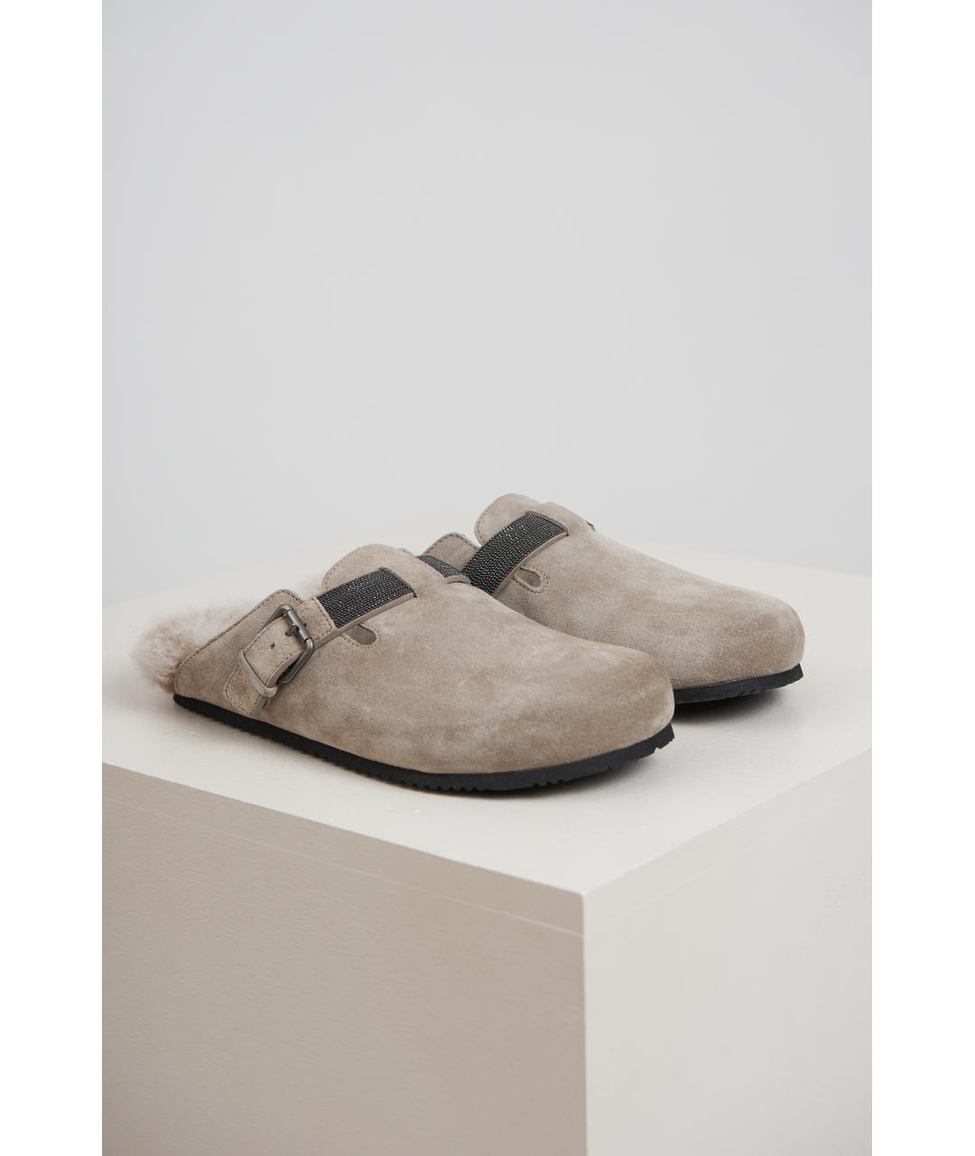 BRUNELLO CUCINELLI Серые замшевые сабо, фото 6