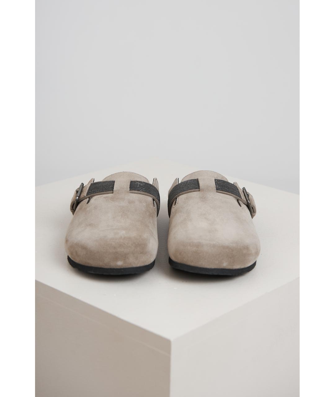 BRUNELLO CUCINELLI Серые замшевые сабо, фото 4