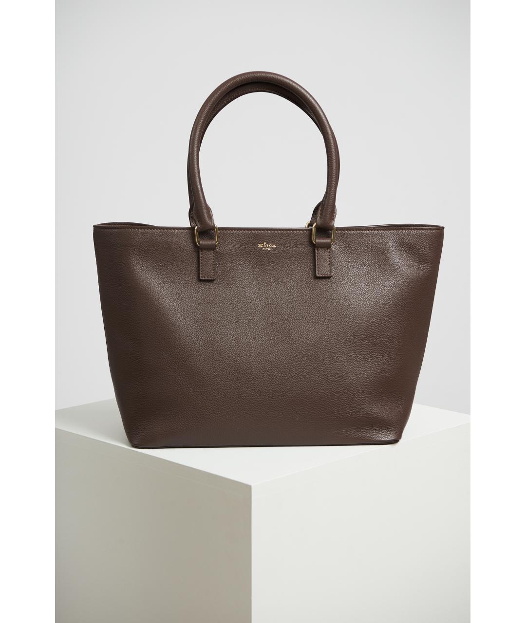 KITON Коричневая кожаная сумка тоут, фото 5