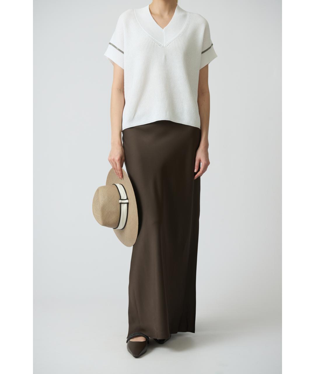 BRUNELLO CUCINELLI Коричневая ацетатная юбка миди, фото 5