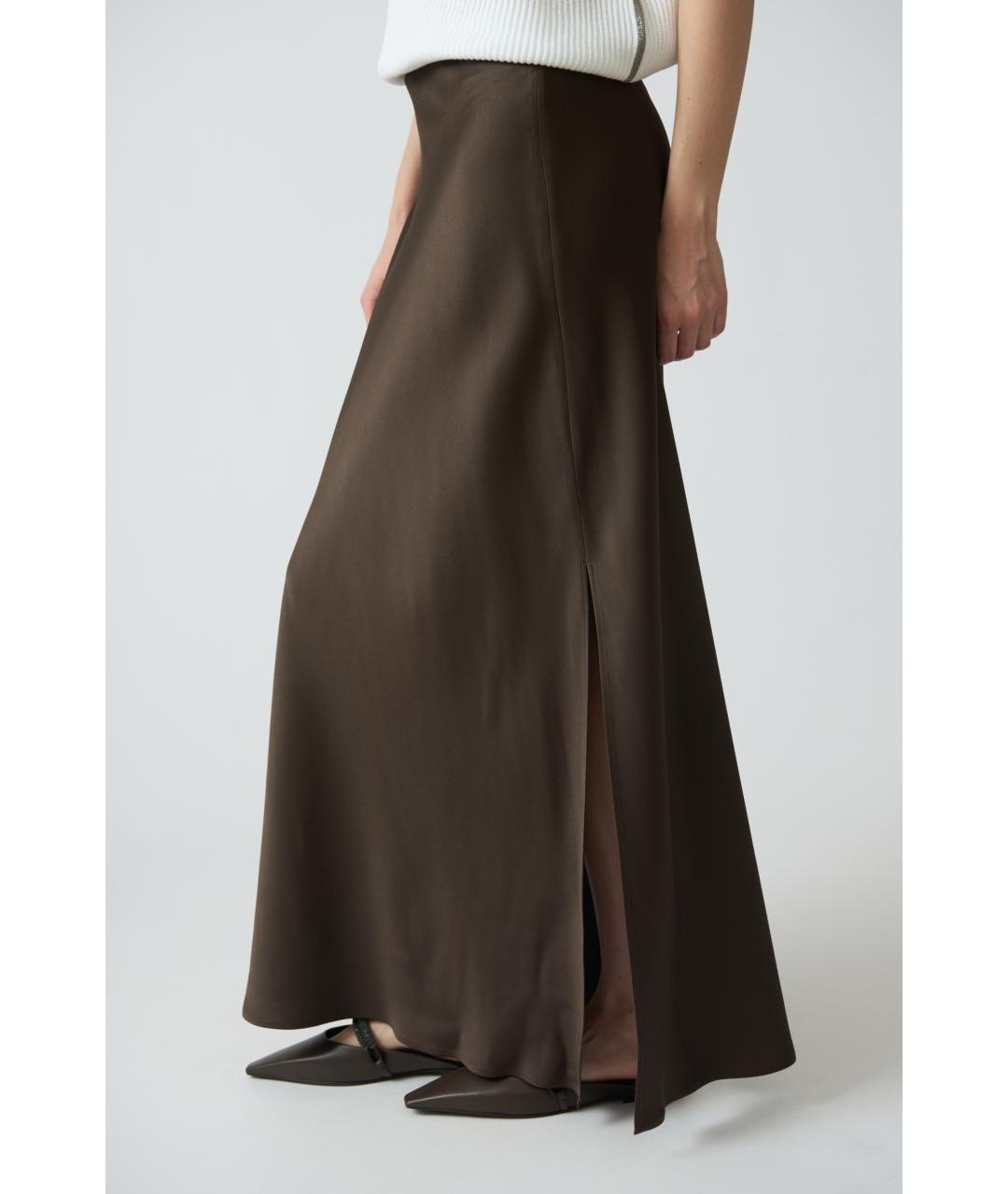 BRUNELLO CUCINELLI Коричневая ацетатная юбка миди, фото 3