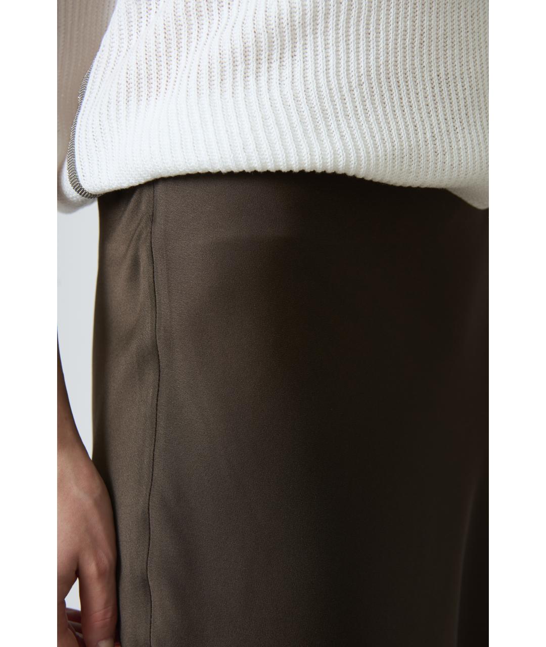 BRUNELLO CUCINELLI Коричневая ацетатная юбка миди, фото 2