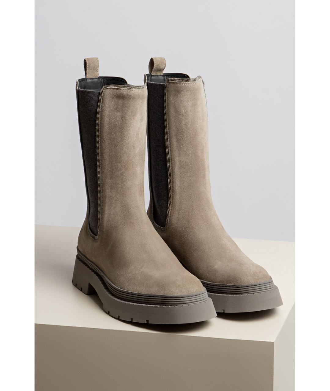 BRUNELLO CUCINELLI Серые кожаные ботинки, фото 5