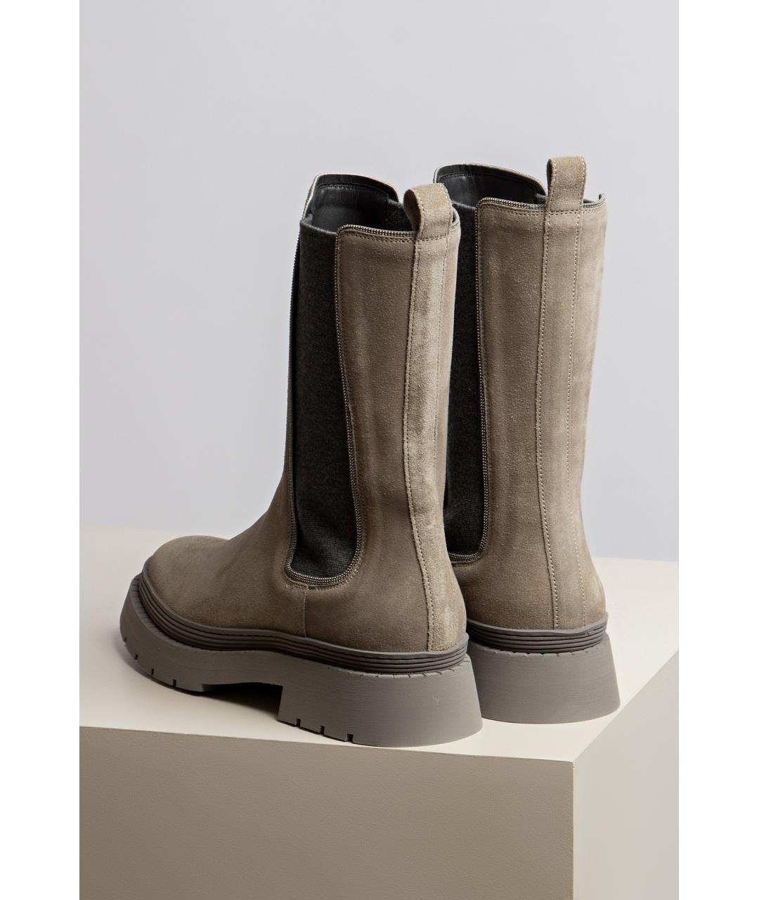 BRUNELLO CUCINELLI Серые кожаные ботинки, фото 3