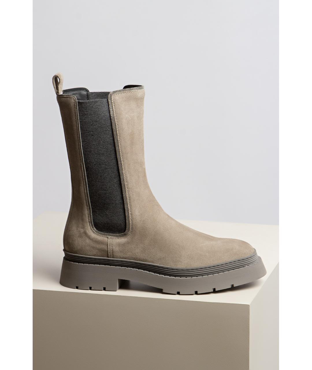 BRUNELLO CUCINELLI Серые кожаные ботинки, фото 4