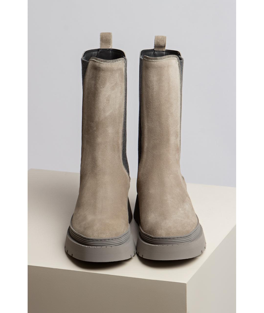 BRUNELLO CUCINELLI Серые кожаные ботинки, фото 2