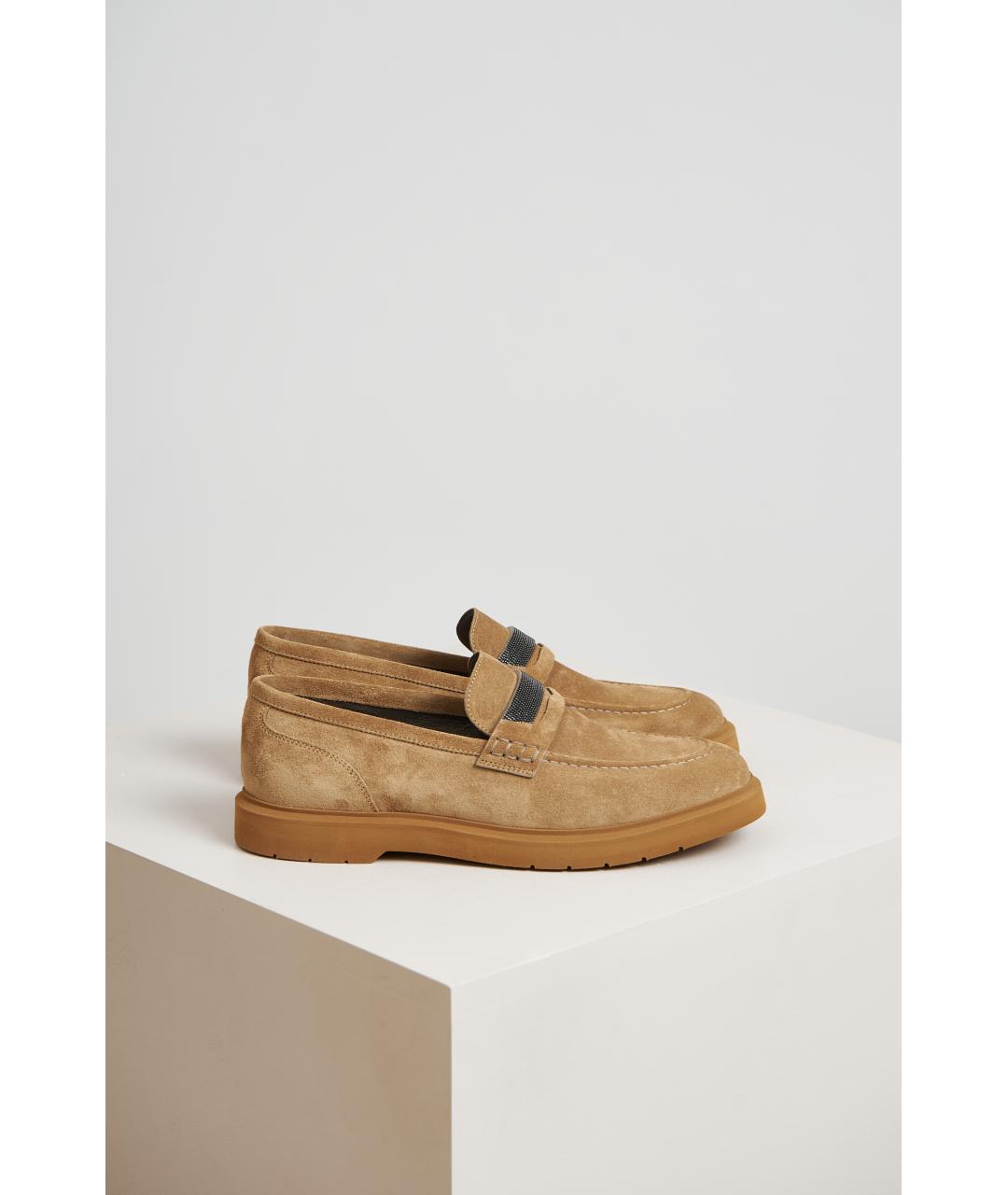 BRUNELLO CUCINELLI Бежевые замшевые лоферы, фото 6
